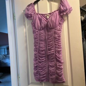 Lavender Privy bodycon rushed dress with sweetheart neckline
